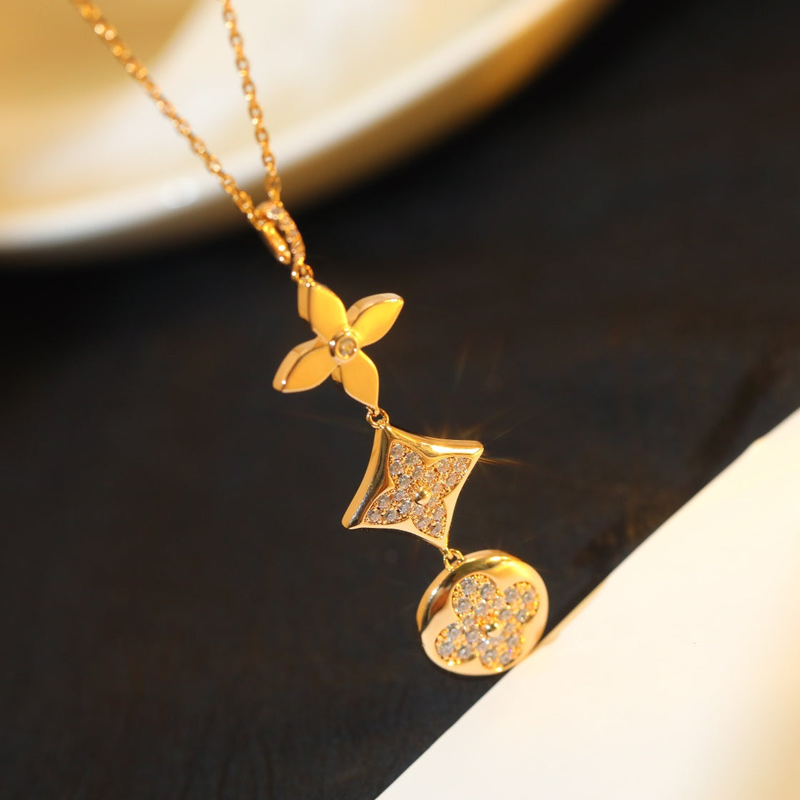 [Vicky]STAR AND SUN DIAMOND PINK GOLD NECKLACE
